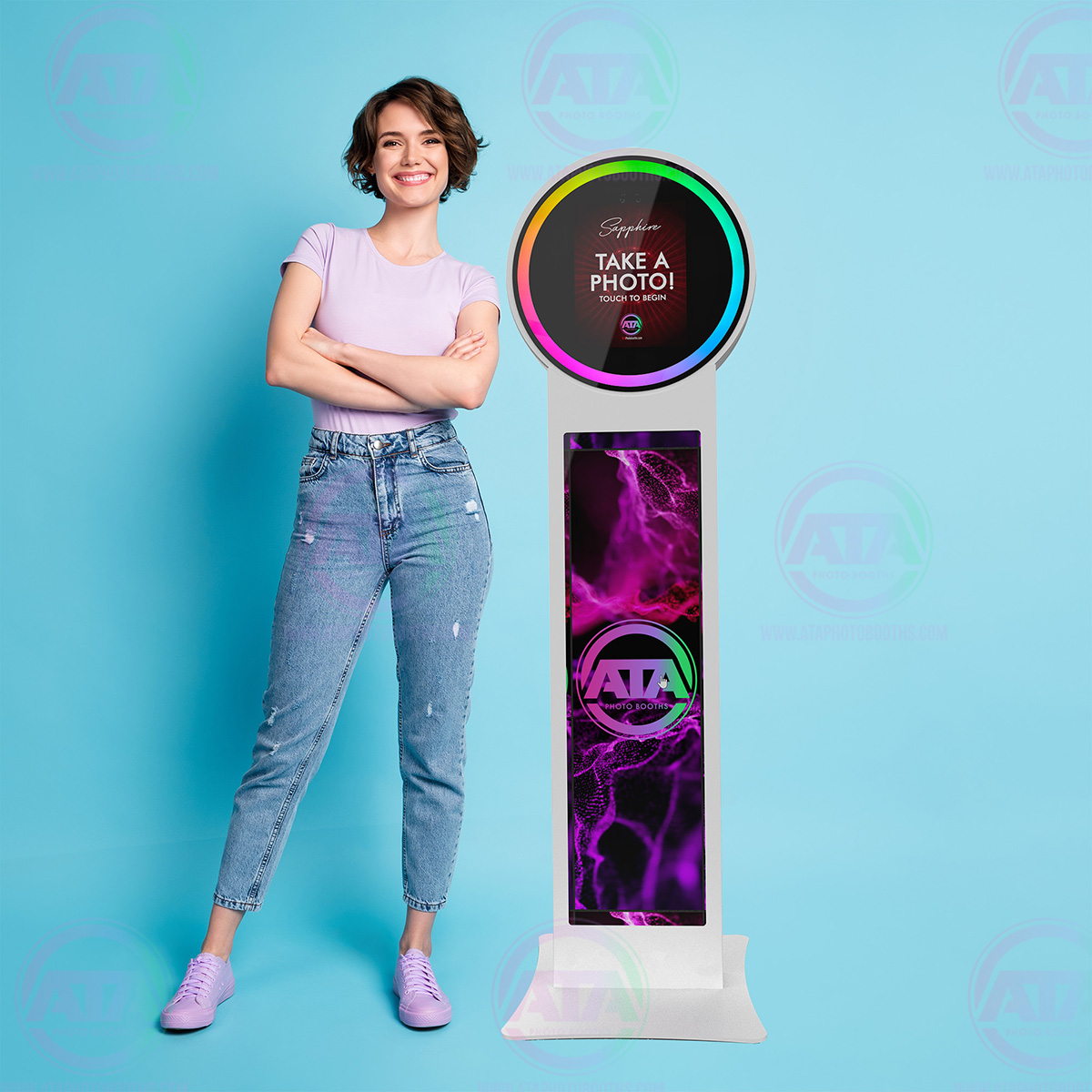 Full length photo of pretty optimistic girl worker boss cross hands enjoy work wear good look clothes isolated over blue color background